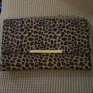 Leopard Print Clutch with Gold Chain